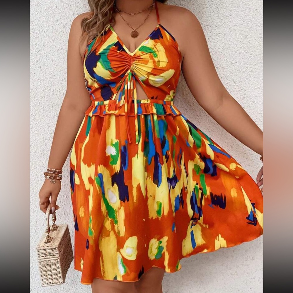 Vibrant Orange Multicolor Mini Dress